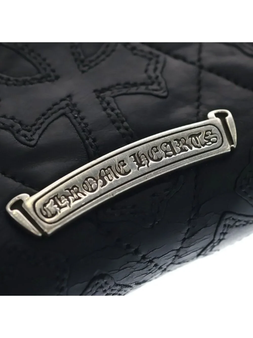 Chrome Hearts Rec Zip Quilted Wallet Cemetery Cross Leather Black